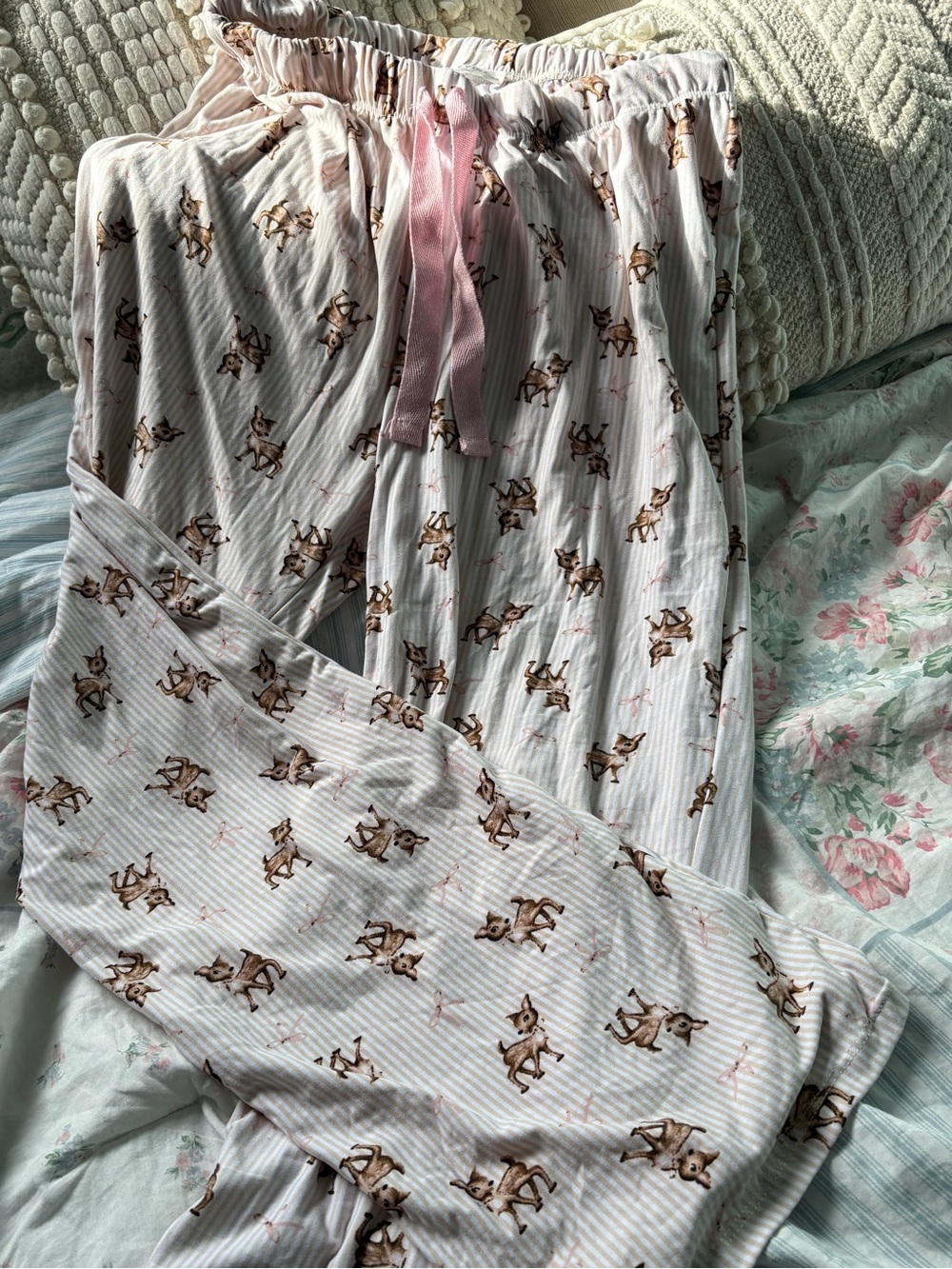 Cozy White & Pink Fawn Print Pajama Pants